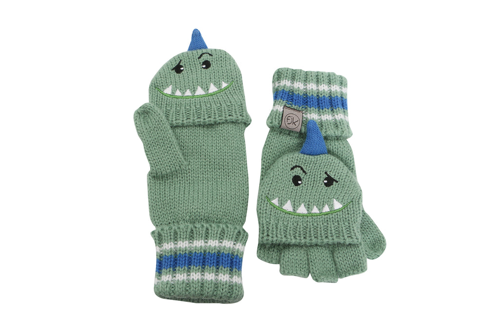 Kids Knitted Fingerless Monster Gloves (with Mitten Flaps) - FlapJackKids